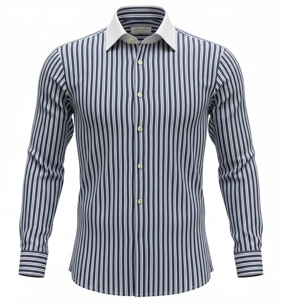 Vtg Burberrys of London Blue Striped Dress Shirt White Collar Mens 17-35 XL USA